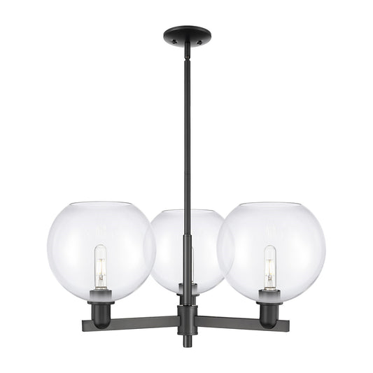 Innovations Athens 32in 3-Light Pendant | Industrial Matte Black Steel and Clear Glass | Kitchen Island & Dining Room | 31.75 x | Model 716-3CR-BK-G122-10