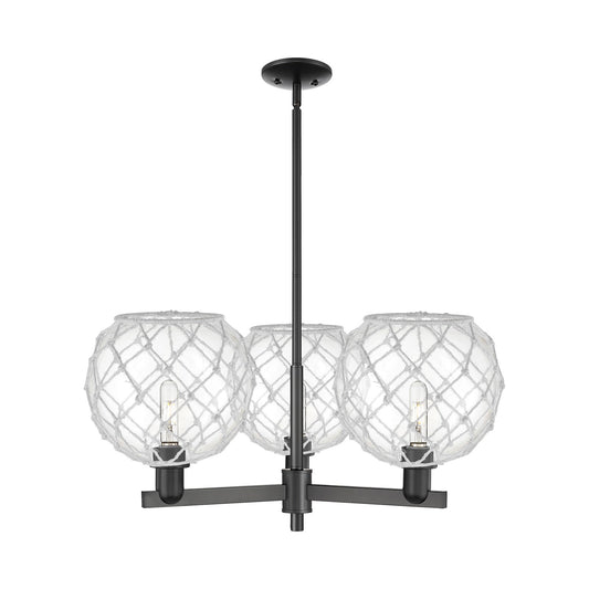 Innovations Farmhouse Rope 32in 3-Light Pendant | Industrial Matte Black Steel and Clear Glass with White Rope | Kitchen | Model 716-3CR-BK-G122-10RW