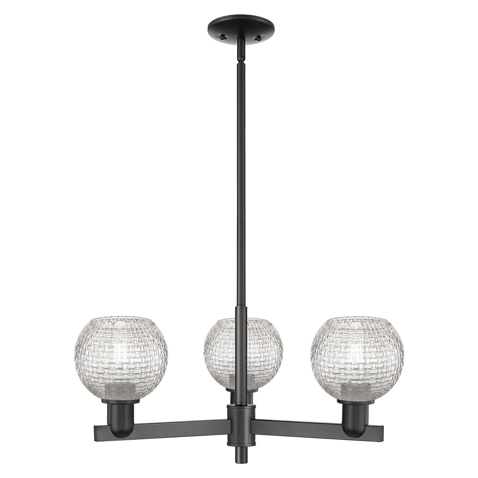 Innovations Athens 28in 3-Light Pendant | Industrial Matte Black Steel and Clear Basket Weave Glass | Kitchen Island & Dining | Model 716-3CR-BK-G122C-6CL
