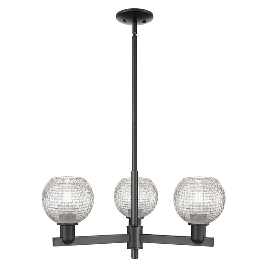 Innovations Athens 28in 3-Light Pendant | Industrial Matte Black Steel and Clear Basket Weave Glass | Kitchen Island & Dining | Model 716-3CR-BK-G122C-6CL