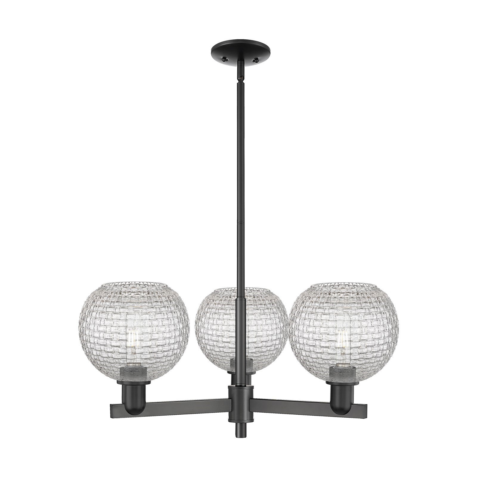 Innovations Athens 30in 3-Light Pendant | Industrial Matte Black Steel and Clear Basket Weave Glass | Kitchen Island & Dining | Model 716-3CR-BK-G122C-8CL