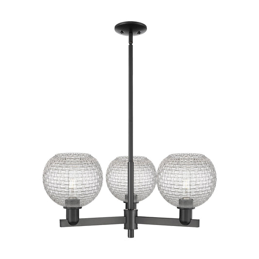 Innovations Athens 30in 3-Light Pendant | Industrial Matte Black Steel and Clear Basket Weave Glass | Kitchen Island & Dining | Model 716-3CR-BK-G122C-8CL