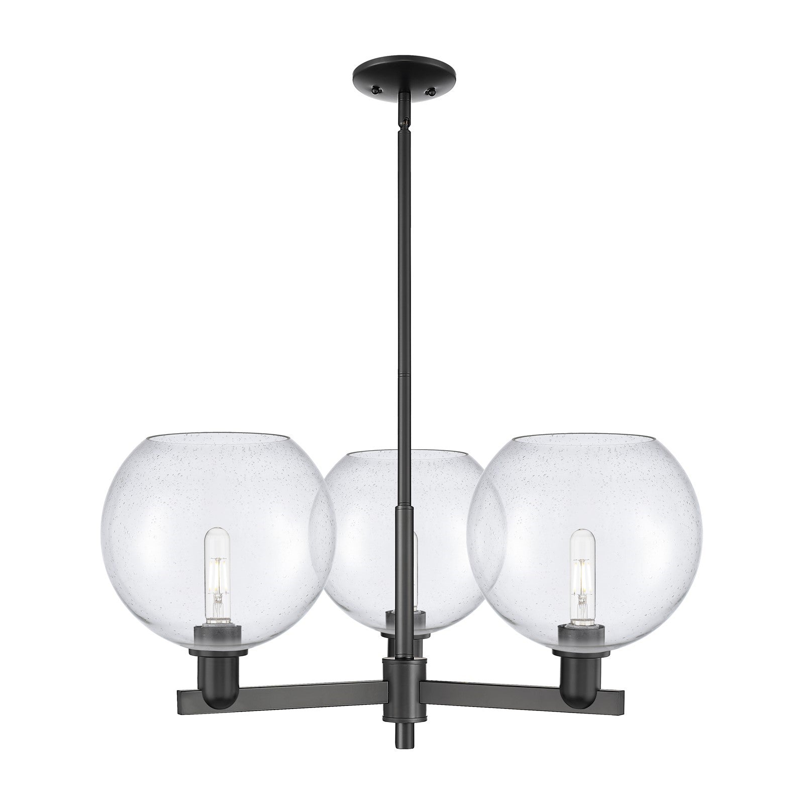 Innovations Athens 32in 3-Light Pendant | Industrial Matte Black Steel and Seedy Glass | Kitchen Island & Dining Room | 31.75 x | Model 716-3CR-BK-G124-10