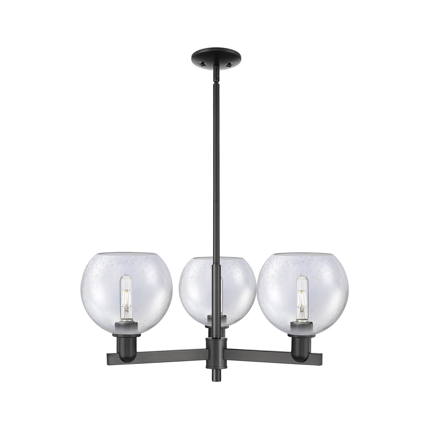 Innovations Athens 30in 3-Light Pendant | Industrial Matte Black Steel and Seedy Glass | Kitchen Island & Dining Room | 29.75 x | Model 716-3CR-BK-G124-8