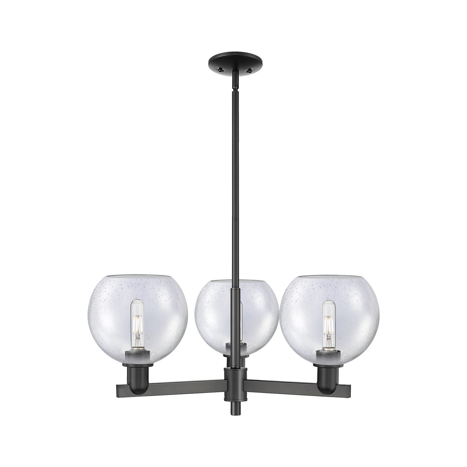Innovations Athens 30in 3-Light Pendant | Industrial Matte Black Steel and Seedy Glass | Kitchen Island & Dining Room | 29.75 x | Model 716-3CR-BK-G124-8