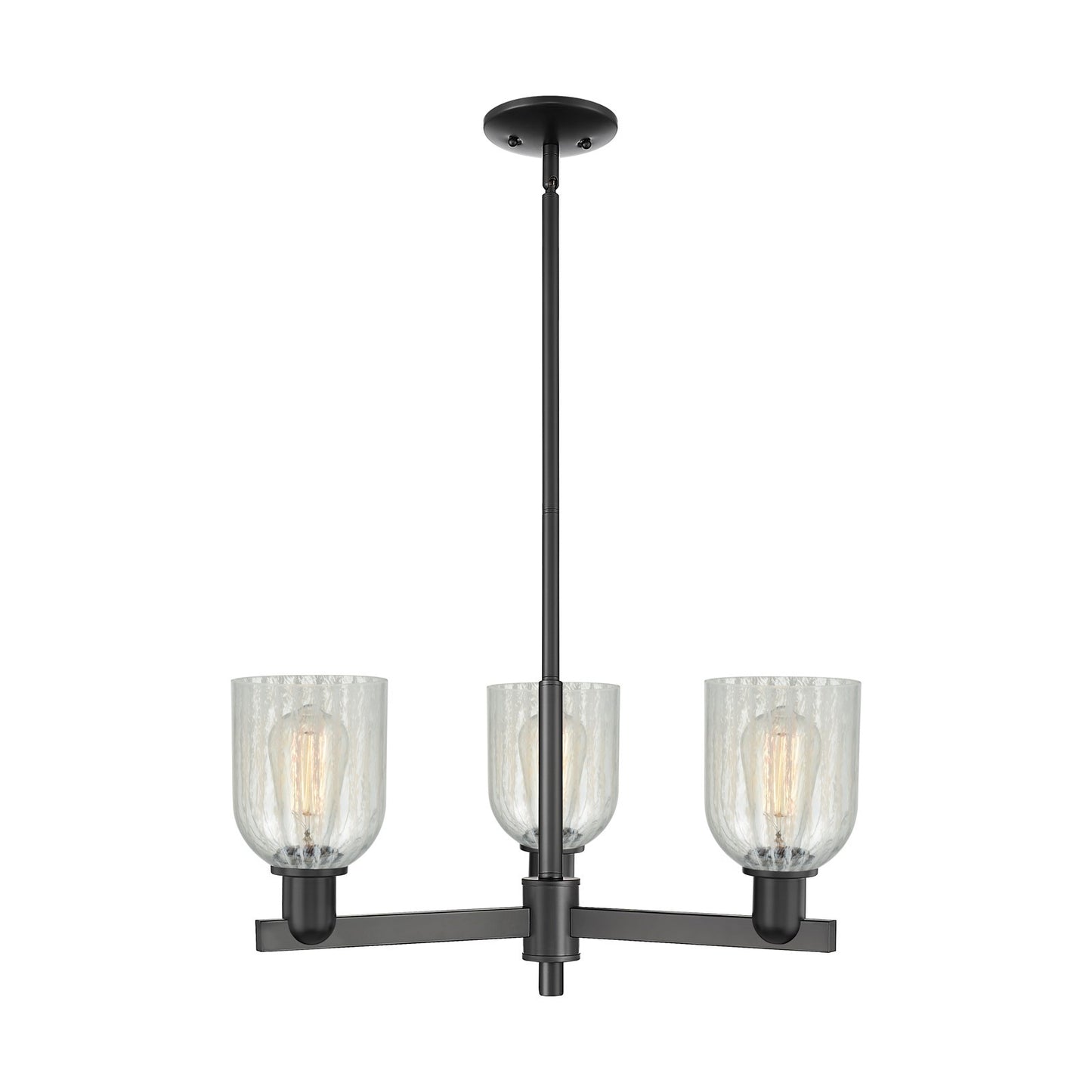 Innovations Caledonia 27in 3-Light Pendant | Industrial Matte Black Steel and Mouchette Glass | Kitchen Island & Dining Room | Model 716-3CR-BK-G2511