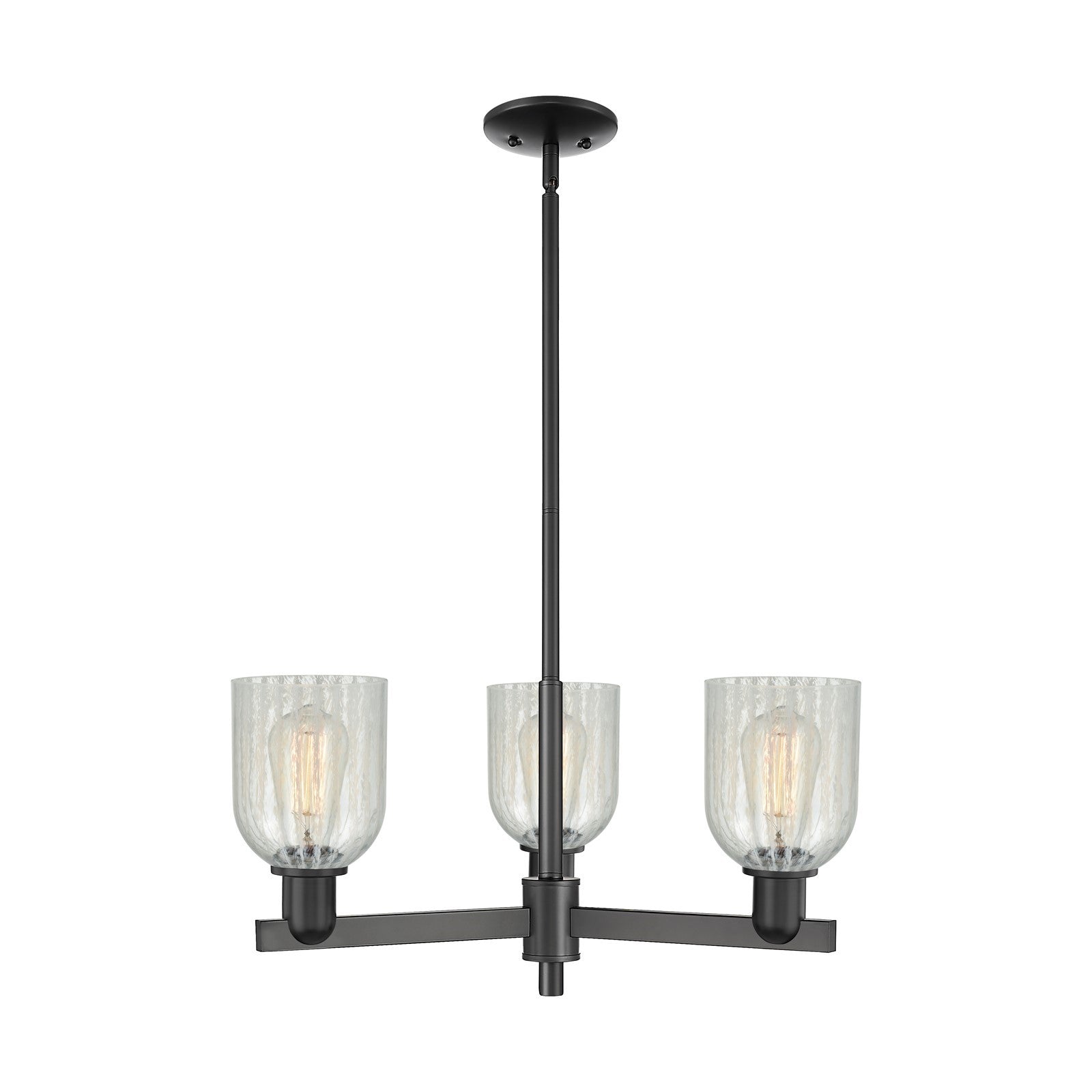 Innovations Caledonia 27in 3-Light Pendant | Industrial Matte Black Steel and Mouchette Glass | Kitchen Island & Dining Room | Model 716-3CR-BK-G2511