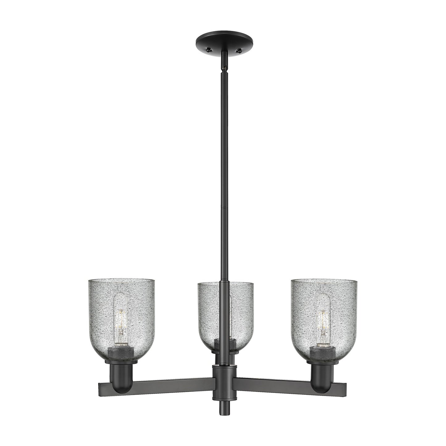 Innovations Caledonia 27in 3-Light Pendant | Industrial Matte Black Steel and Charcoal Glass | Kitchen Island & Dining Room | 27 x | Model 716-3CR-BK-G257