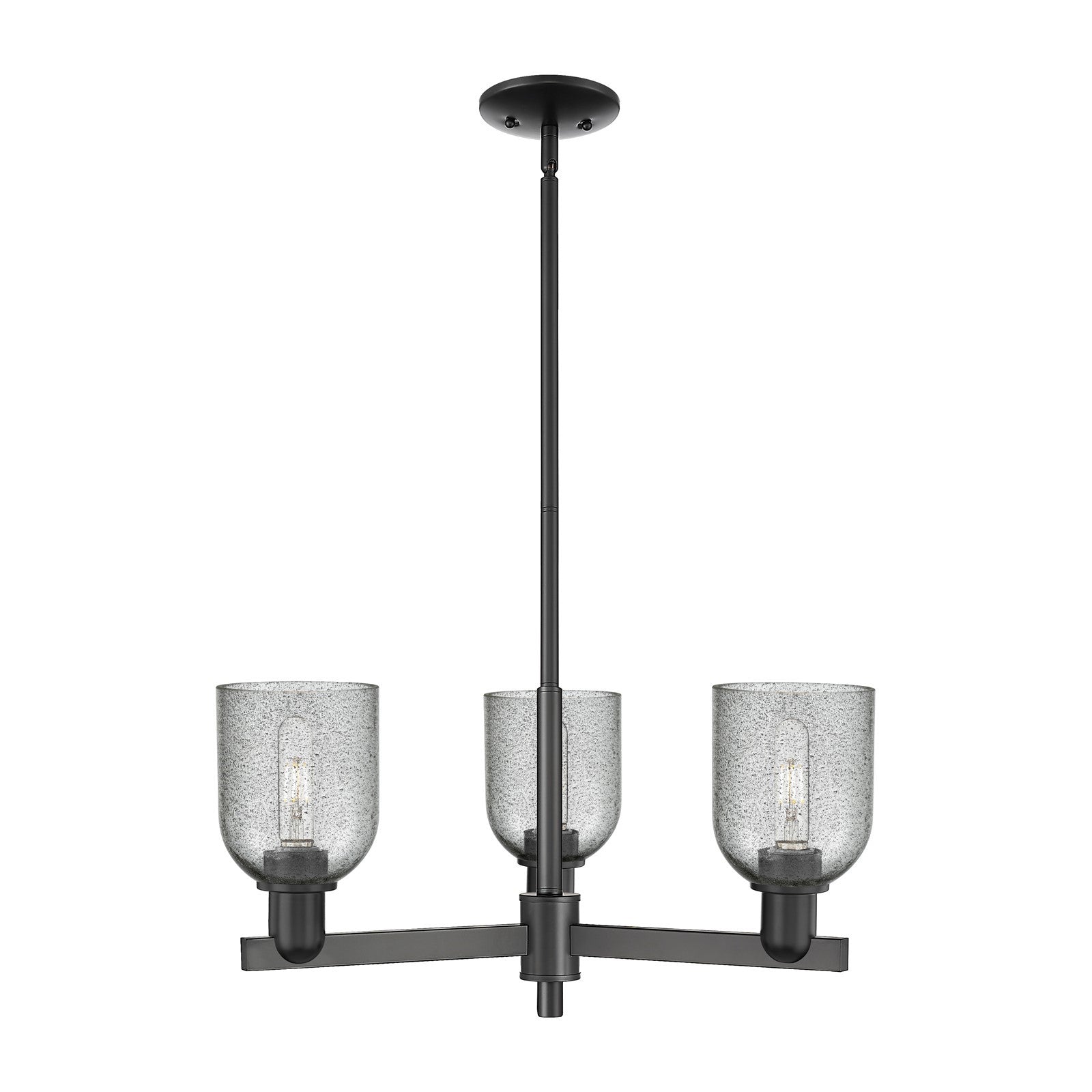 Innovations Caledonia 27in 3-Light Pendant | Industrial Matte Black Steel and Charcoal Glass | Kitchen Island & Dining Room | 27 x | Model 716-3CR-BK-G257