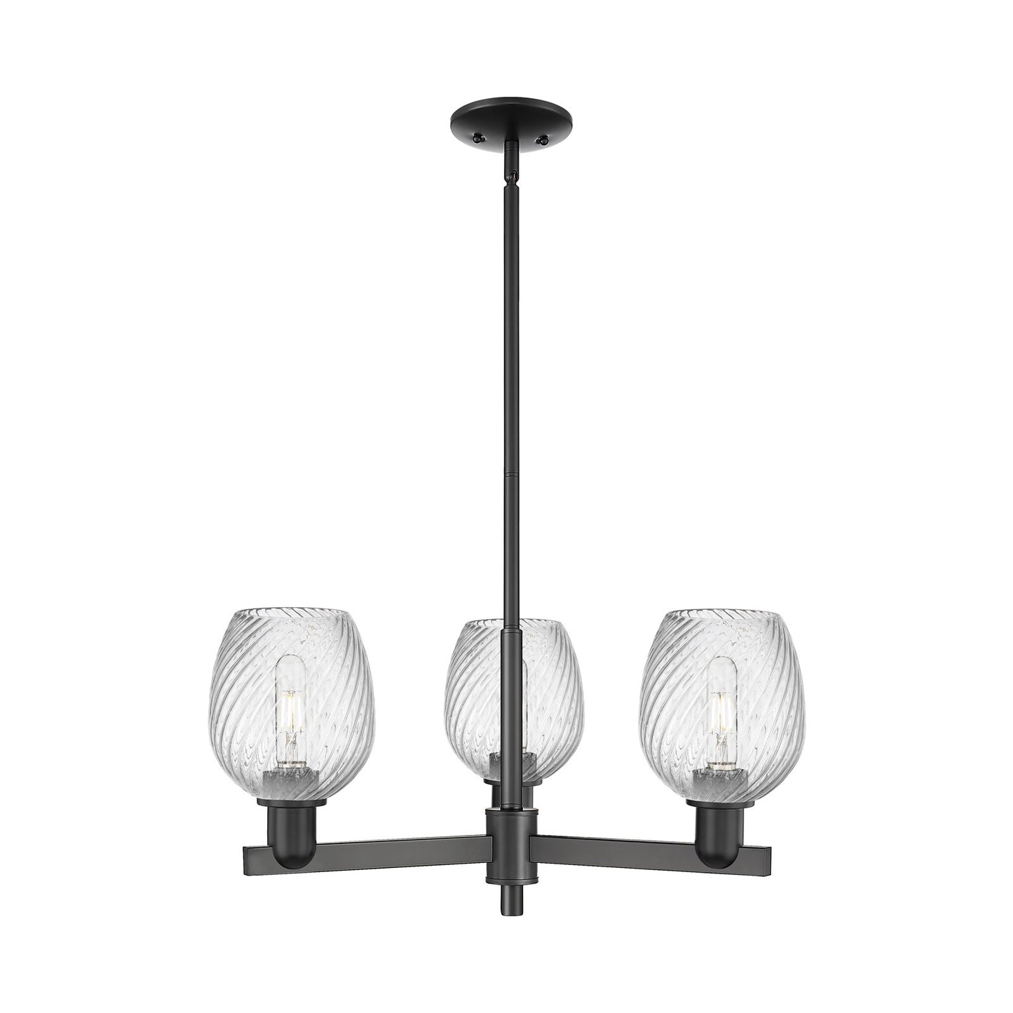 Innovations Salina 28in 3-Light Pendant | Industrial Matte Black Steel and Clear Spiral Fluted Glass | Kitchen Island & Dining | Model 716-3CR-BK-G292