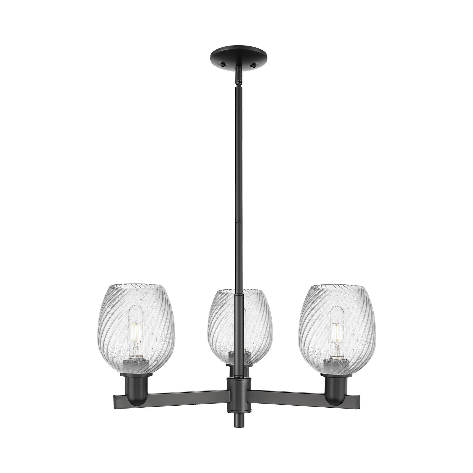 Innovations Salina 28in 3-Light Pendant | Industrial Matte Black Steel and Clear Spiral Fluted Glass | Kitchen Island & Dining | Model 716-3CR-BK-G292