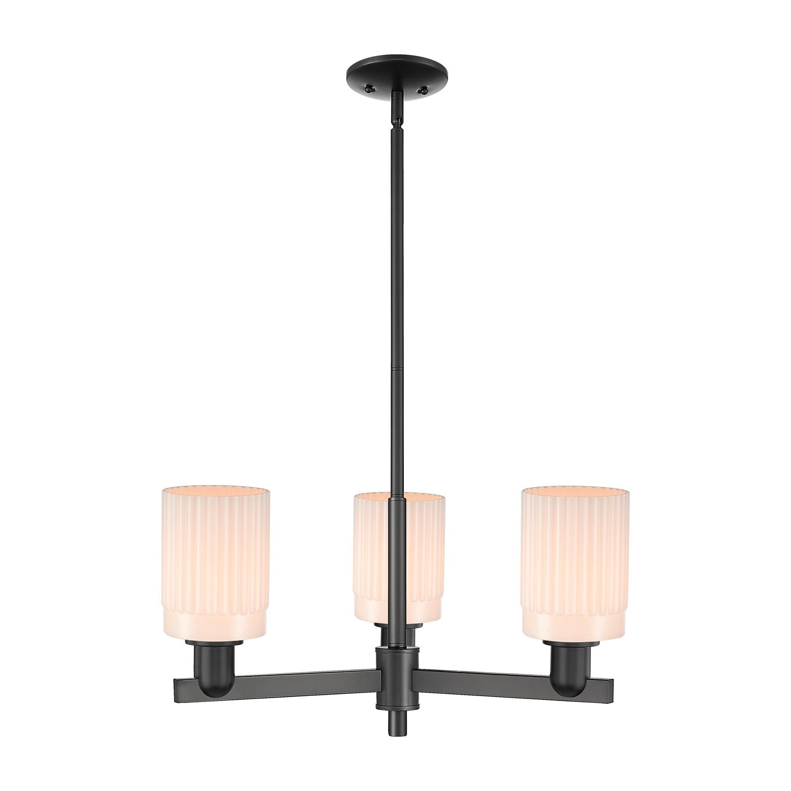 Innovations Hadley 26in 3-Light Pendant | Industrial Matte Black Steel and Matte White Ribbed Glass | Kitchen Island & Dining Room | Model 716-3CR-BK-G341