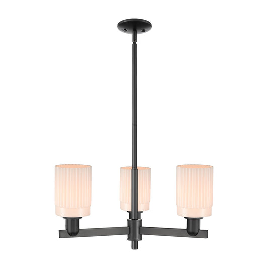 Innovations Hadley 26in 3-Light Pendant | Industrial Matte Black Steel and Matte White Ribbed Glass | Kitchen Island & Dining Room | Model 716-3CR-BK-G341