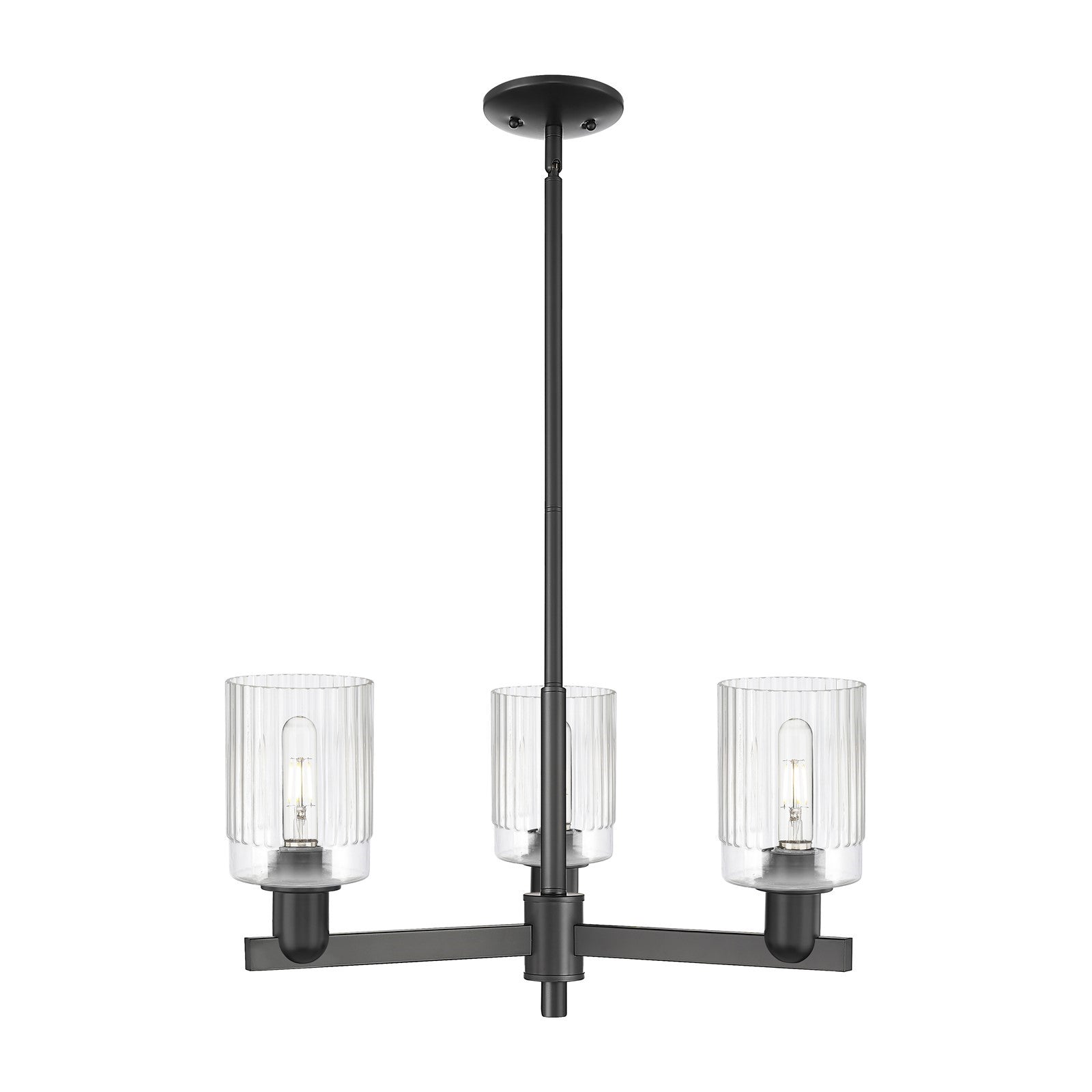 Innovations Hadley 26in 3-Light Pendant | Industrial Matte Black Steel and Clear Ribbed Glass | Kitchen Island & Dining Room | Model 716-3CR-BK-G342