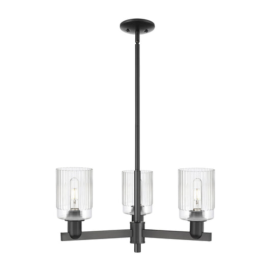 Innovations Hadley 26in 3-Light Pendant | Industrial Matte Black Steel and Clear Ribbed Glass | Kitchen Island & Dining Room | Model 716-3CR-BK-G342