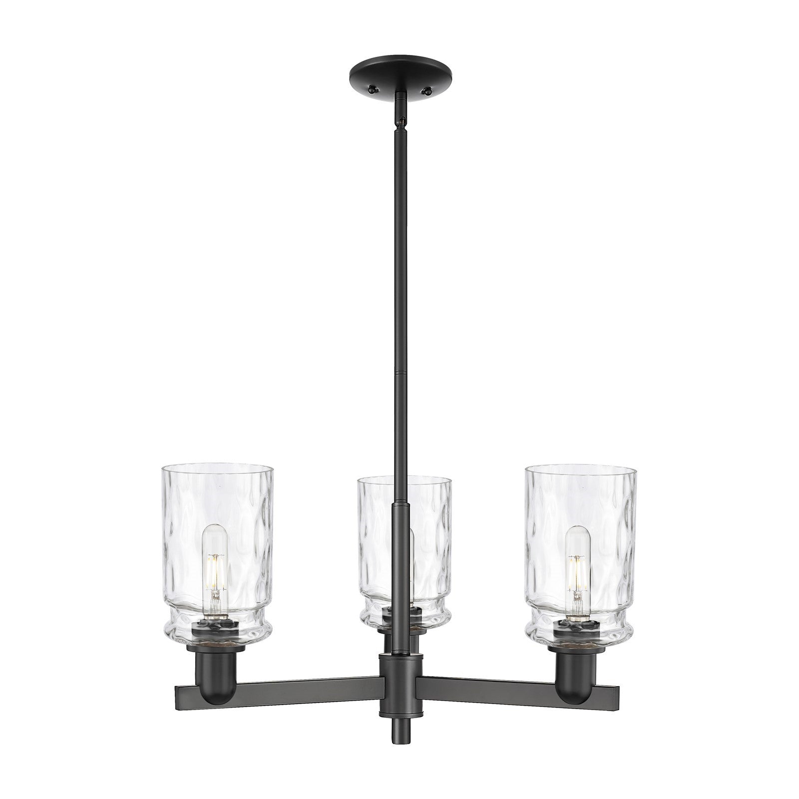 Innovations Candor 27in 3-Light Pendant | Industrial Matte Black Steel and Clear Waterglass Glass | Kitchen Island & Dining Room | Model 716-3CR-BK-G352