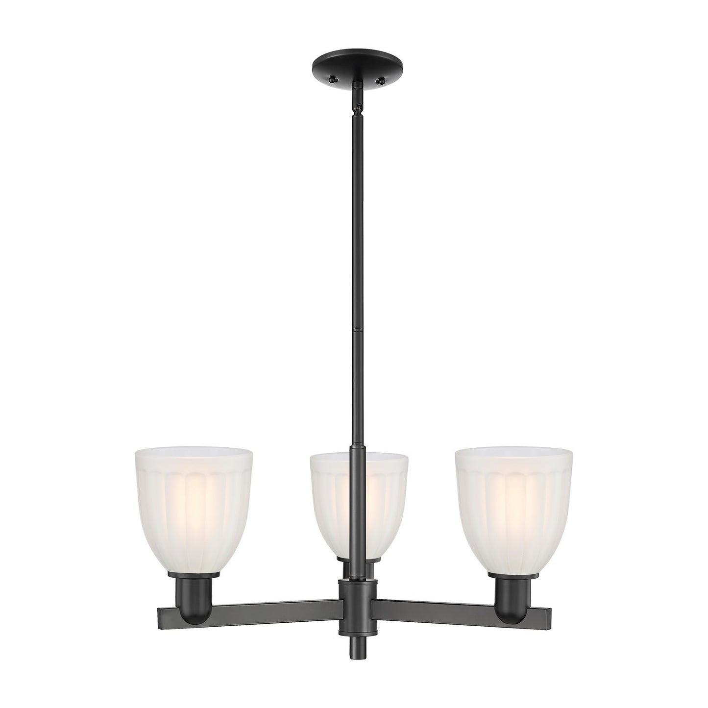 Innovations Brookfield 28in 3-Light Pendant | Industrial Matte Black Steel and White Frosted Ribbed Glass | Kitchen Island & | Model 716-3CR-BK-G441