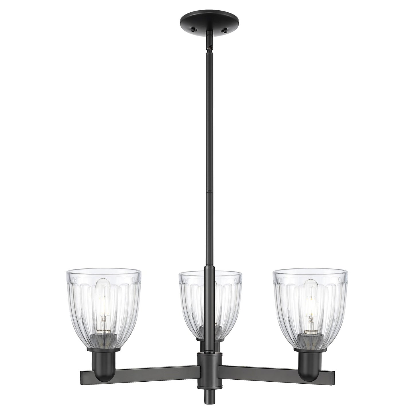 Innovations Brookfield 28in 3-Light Pendant | Industrial Matte Black Steel and Clear Ribbed Glass | Kitchen Island & Dining Room | Model 716-3CR-BK-G442