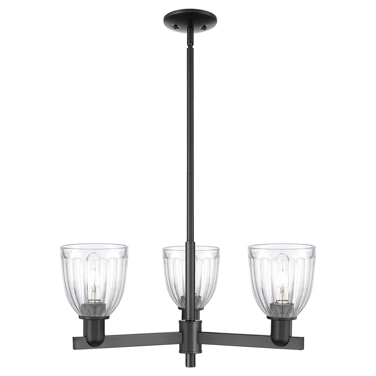 Innovations Brookfield 28in 3-Light Pendant | Industrial Matte Black Steel and Clear Ribbed Glass | Kitchen Island & Dining Room | Model 716-3CR-BK-G442