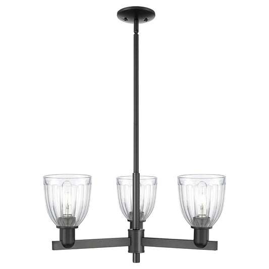 Innovations Brookfield 28in 3-Light Pendant | Industrial Matte Black Steel and Clear Ribbed Glass | Kitchen Island & Dining Room | Model 716-3CR-BK-G442
