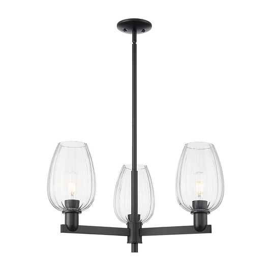 Innovations Preston 3Lt 18" Flute Stem Chandelier, BK/CL - 716-3CR-BK-G457-6CL