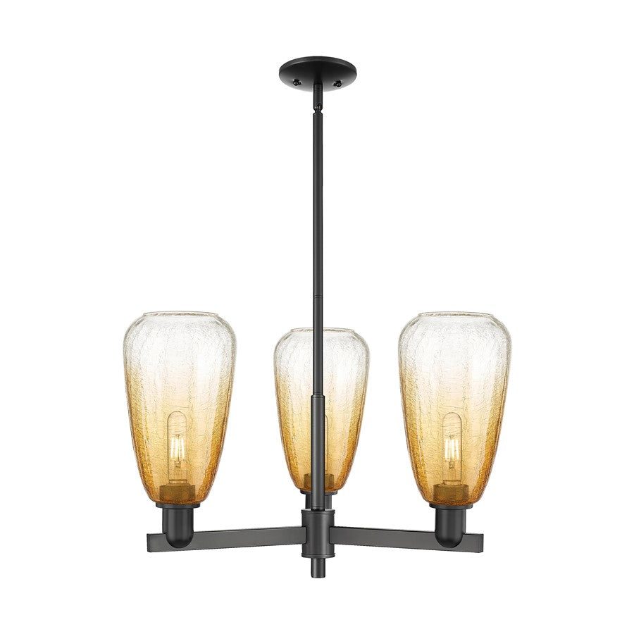 Innovations BH Almond 3Lt 18" Stem Chandelier, BK/AM - 716-3CR-BK-G480-6AM
