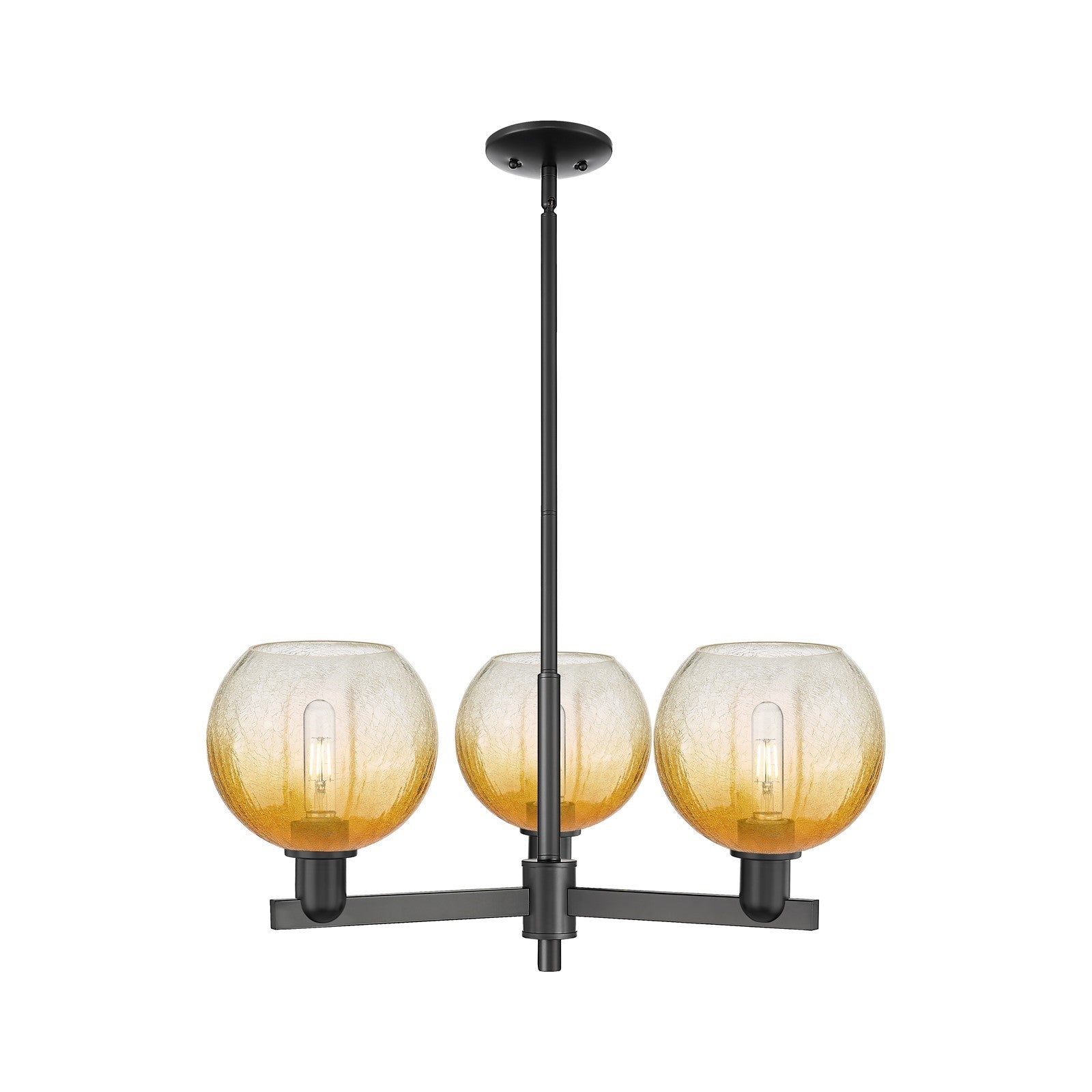 Innovations Brookhaven Globe 30in 3-Light Pendant | Industrial Matte Black Steel and Amber Glass | Kitchen Island & Dining | Model 716-3CR-BK-G483-8AM