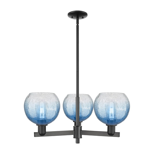 Innovations Brookhaven Globe 30in 3-Light Pendant | Industrial Matte Black Steel and Sapphire Blue Glass | Kitchen Island & | Model 716-3CR-BK-G483-8SB