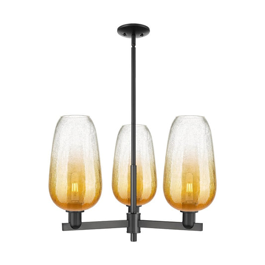 Innovations BH Flute 3Lt 18" Stem Chandelier, BK/AM - 716-3CR-BK-G484-7AM