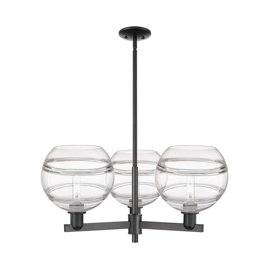 Innovations Rochester 32in 3-Light Pendant | Industrial Matte Black Steel and Clear Glass | Kitchen Island & Dining Room | Model 716-3CR-BK-G556-10CL
