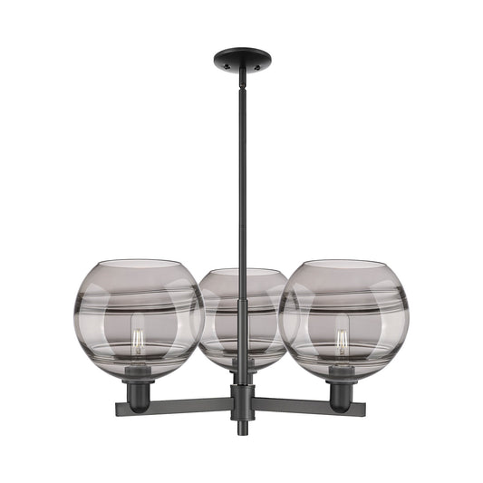 Innovations Rochester 32in 3-Light Pendant | Industrial Matte Black Steel and Light Smoke Glass | Kitchen Island & Dining | Model 716-3CR-BK-G556-10SM