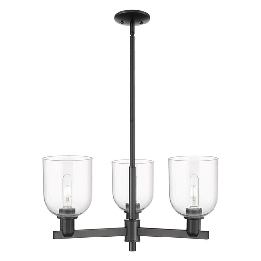 Innovations Bella 27in 3-Light Pendant | Industrial Matte Black Steel and Clear Glass | Kitchen Island & Dining Room | 27.25 x | Model 716-3CR-BK-G558-6CL