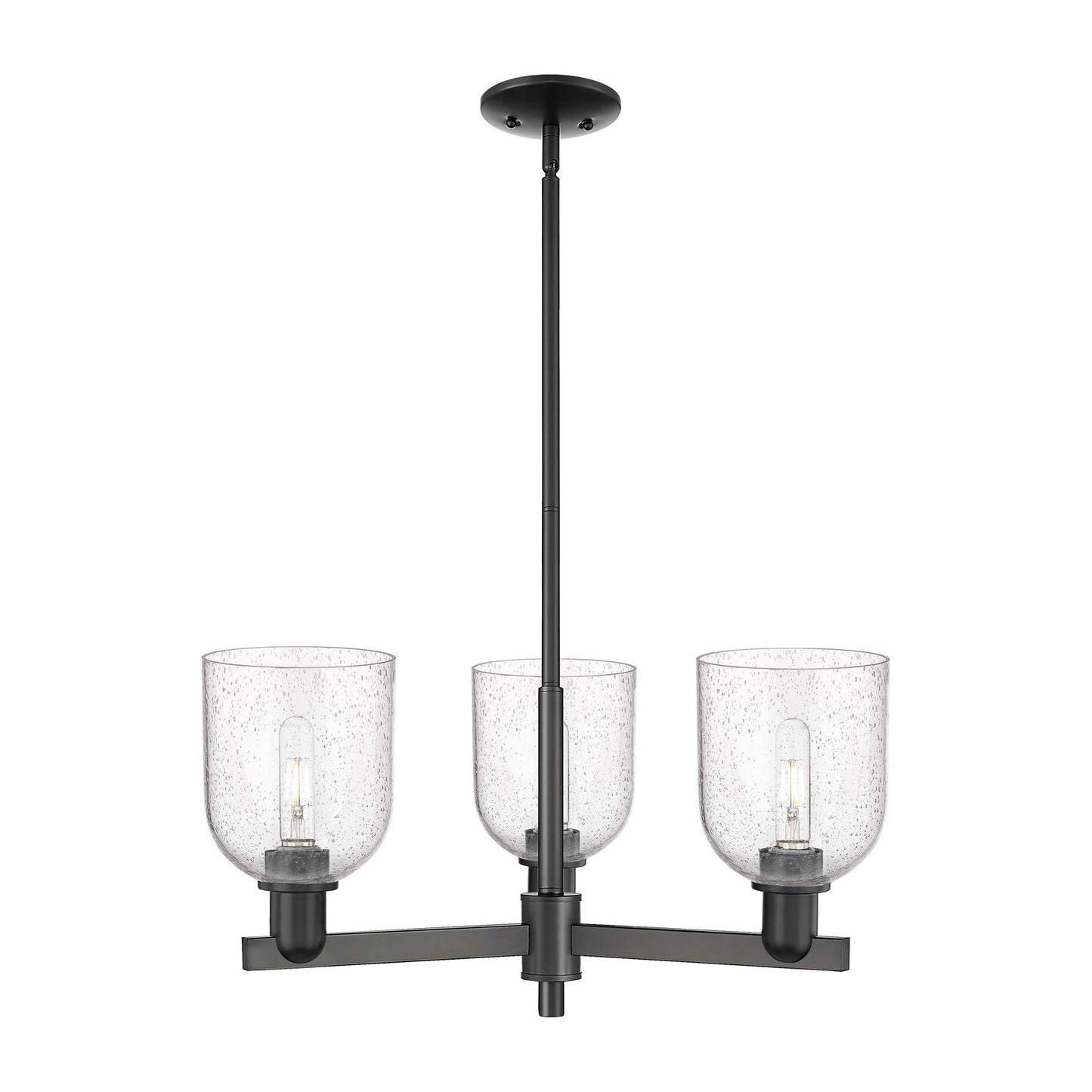 Innovations Bella 27in 3-Light Pendant | Industrial Matte Black Steel and Seedy Glass | Kitchen Island & Dining Room | 27.25 | Model 716-3CR-BK-G558-6SDY