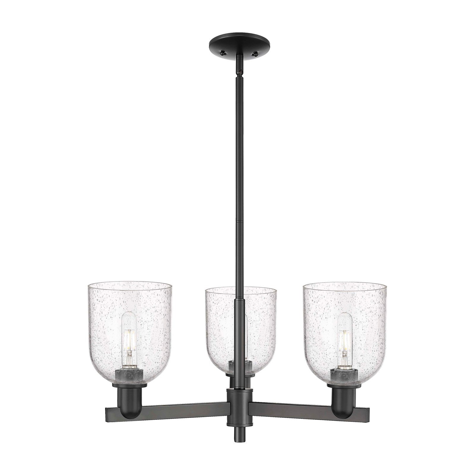 Innovations Bella 27in 3-Light Pendant | Industrial Matte Black Steel and Seedy Glass | Kitchen Island & Dining Room | 27.25 | Model 716-3CR-BK-G558-6SDY