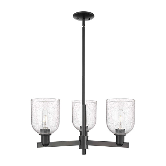 Innovations Bella 27in 3-Light Pendant | Industrial Matte Black Steel and Seedy Glass | Kitchen Island & Dining Room | 27.25 | Model 716-3CR-BK-G558-6SDY