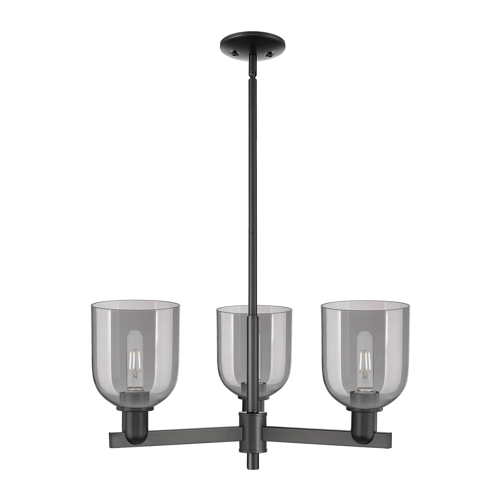 Innovations Bella 27in 3-Light Pendant | Industrial Matte Black Steel and Light Smoke Glass | Kitchen Island & Dining Room | Model 716-3CR-BK-G558-6SM