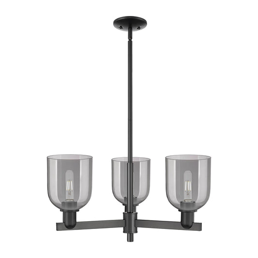 Innovations Bella 27in 3-Light Pendant | Industrial Matte Black Steel and Light Smoke Glass | Kitchen Island & Dining Room | Model 716-3CR-BK-G558-6SM