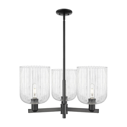 Innovations Bridal Veil 30in 3-Light Pendant | Industrial Matte Black Steel and Clear Ribbed Glass | Kitchen Island & Dining | Model 716-3CR-BK-G559-8CL