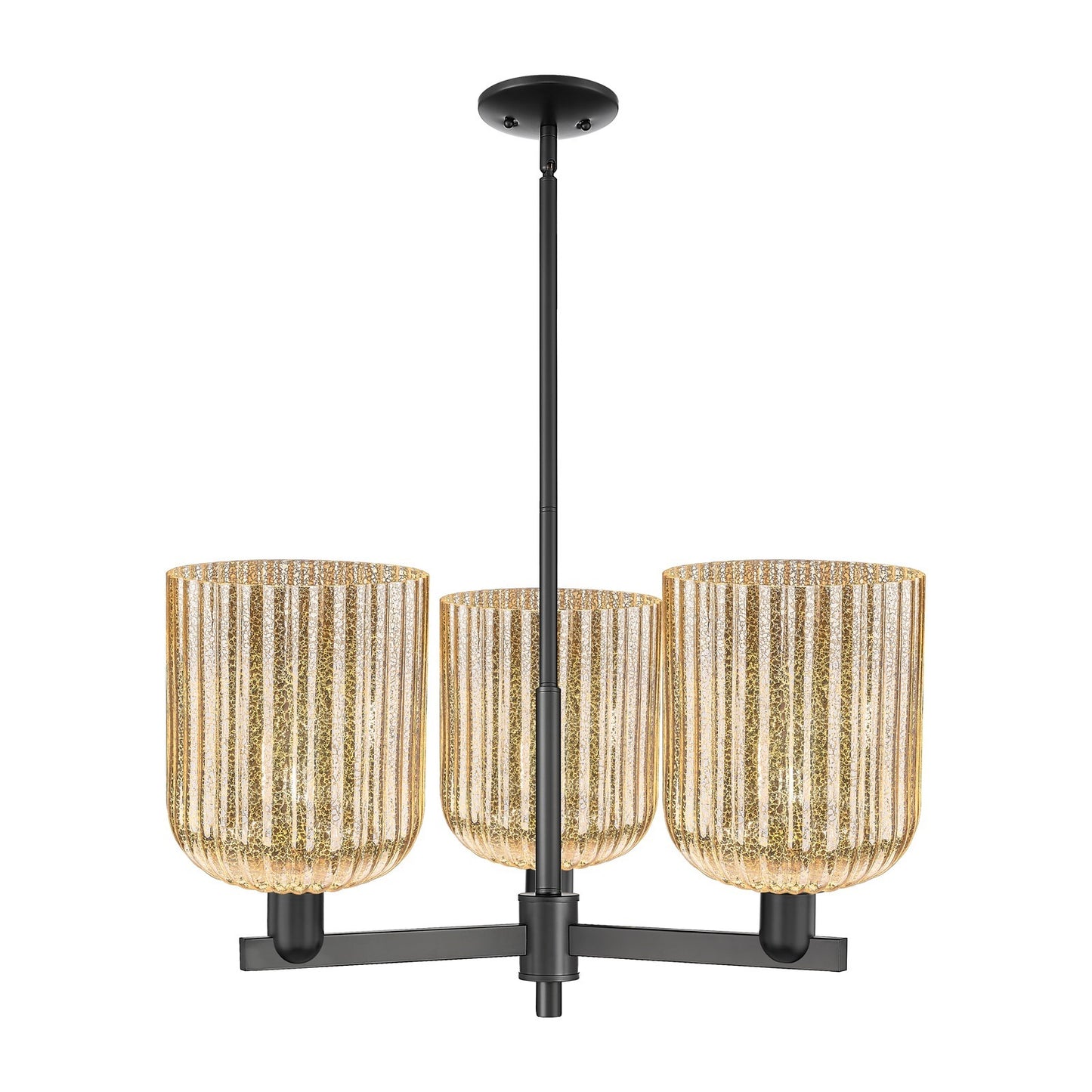 Innovations Bridal Veil 30in 3-Light Pendant | Industrial Matte Black Steel and Mercury Ribbed Glass | Kitchen Island & Dining | Model 716-3CR-BK-G559-8ME