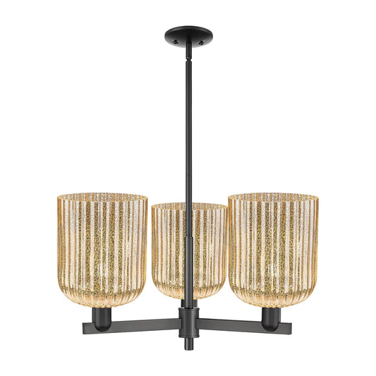 Innovations Bridal Veil 30in 3-Light Pendant | Industrial Matte Black Steel and Mercury Ribbed Glass | Kitchen Island & Dining | Model 716-3CR-BK-G559-8ME