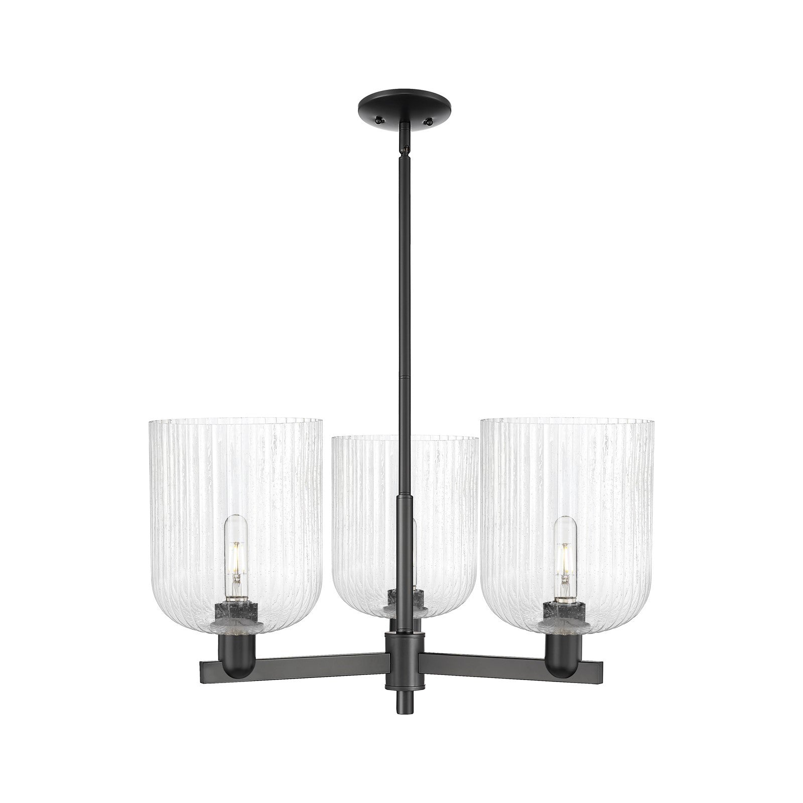 Innovations Bridal Veil 30in 3-Light Pendant | Industrial Matte Black Steel and Cast Brass with Seedy Glass | Kitchen Island | Model 716-3CR-BK-G559-8SDY