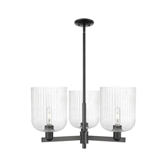 Innovations Bridal Veil 30in 3-Light Pendant | Industrial Matte Black Steel and Cast Brass with Seedy Glass | Kitchen Island | Model 716-3CR-BK-G559-8SDY