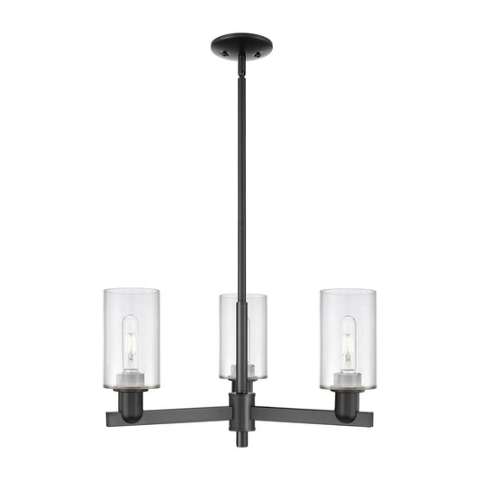 Innovations Clymer 26in 3-Light Pendant | Industrial Matte Black Steel and Clear Glass | Kitchen Island & Dining Room | 25.62 x | Model 716-3CR-BK-G802