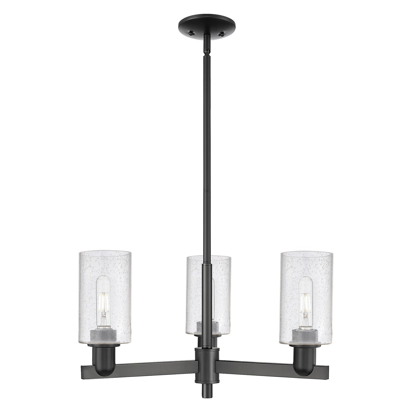Innovations Clymer 26in 3-Light Pendant | Industrial Matte Black Steel and Seedy Glass | Kitchen Island & Dining Room | 25.62 x | Model 716-3CR-BK-G804