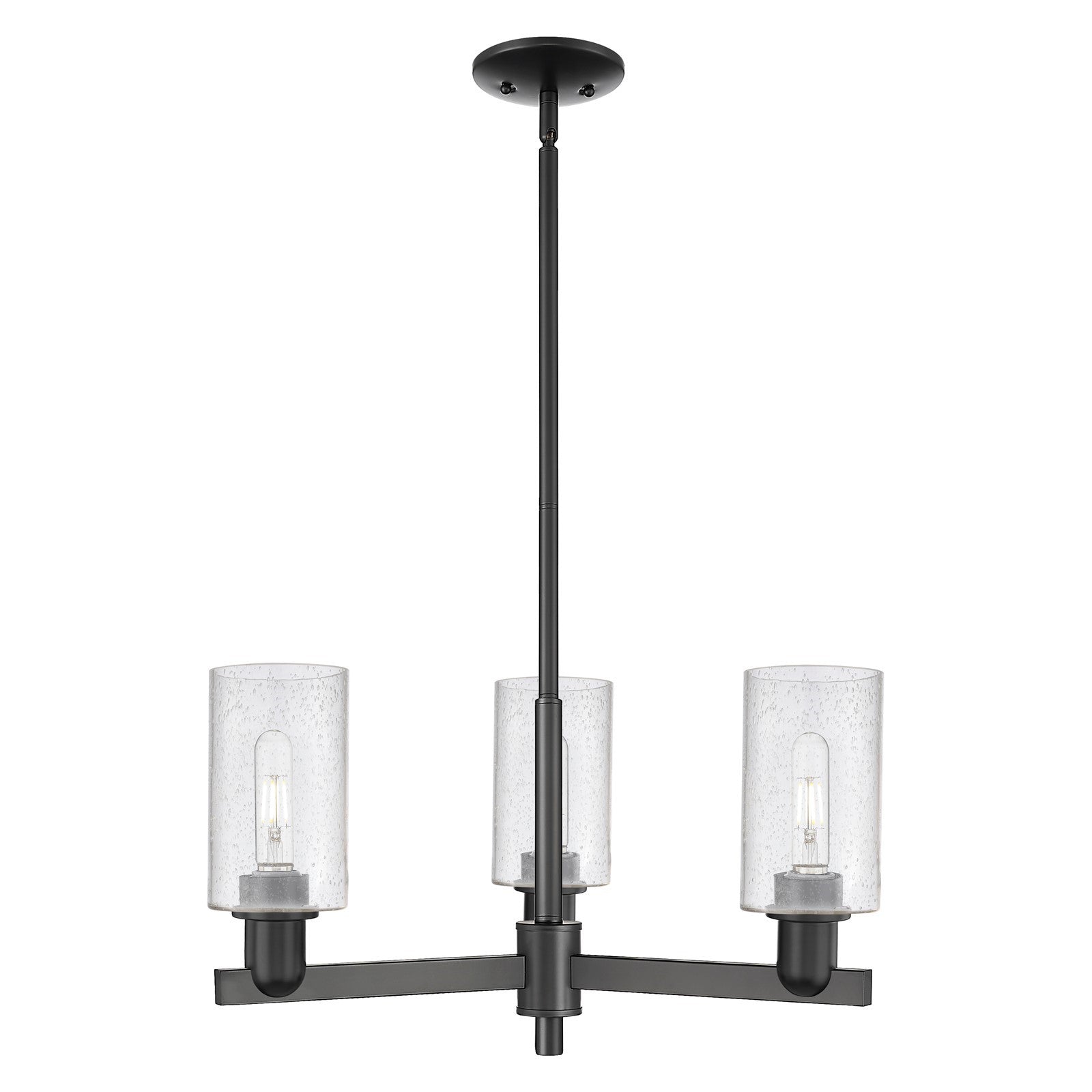 Innovations Clymer 26in 3-Light Pendant | Industrial Matte Black Steel and Seedy Glass | Kitchen Island & Dining Room | 25.62 x | Model 716-3CR-BK-G804