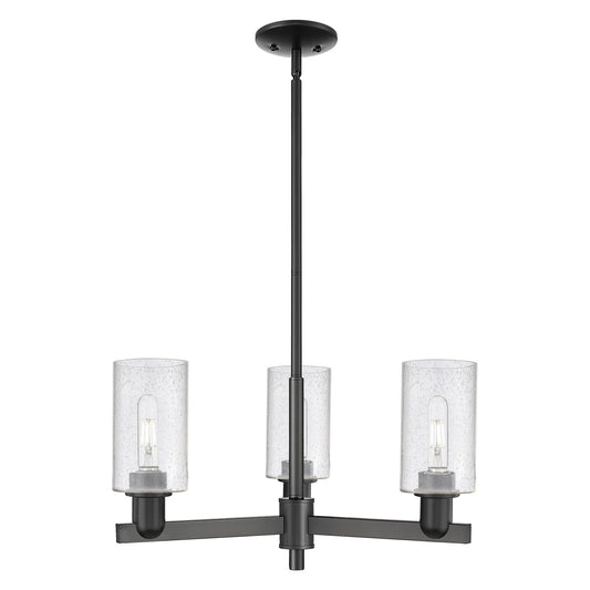 Innovations Clymer 26in 3-Light Pendant | Industrial Matte Black Steel and Seedy Glass | Kitchen Island & Dining Room | 25.62 x | Model 716-3CR-BK-G804