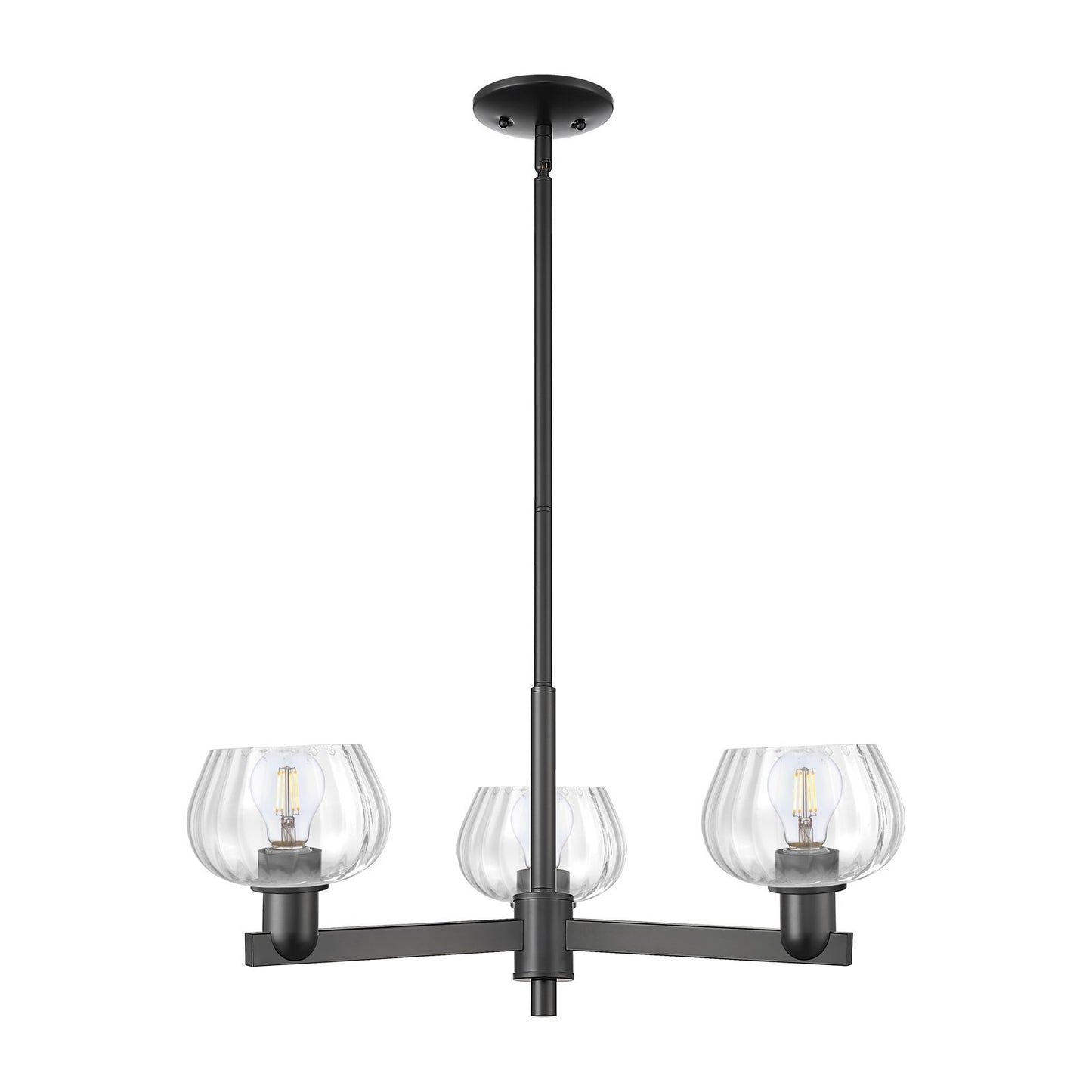 Innovations Fenton 28in 3-Light Pendant | Industrial Matte Black Steel and Clear Ribbed Glass | Kitchen Island & Dining Room | Model 716-3CR-BK-G92