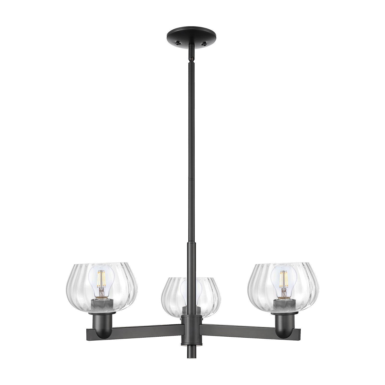 Innovations Fenton 28in 3-Light Pendant | Industrial Matte Black Steel and Clear Ribbed Glass | Kitchen Island & Dining Room | Model 716-3CR-BK-G92