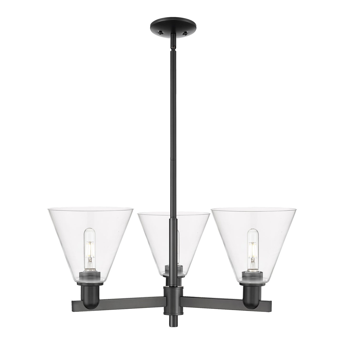 Innovations Berkshire Glass 30in 3-Light Pendant | Industrial Matte Black Steel and Clear Glass | Kitchen Island & Dining Room | Model 716-3CR-BK-GBC-82