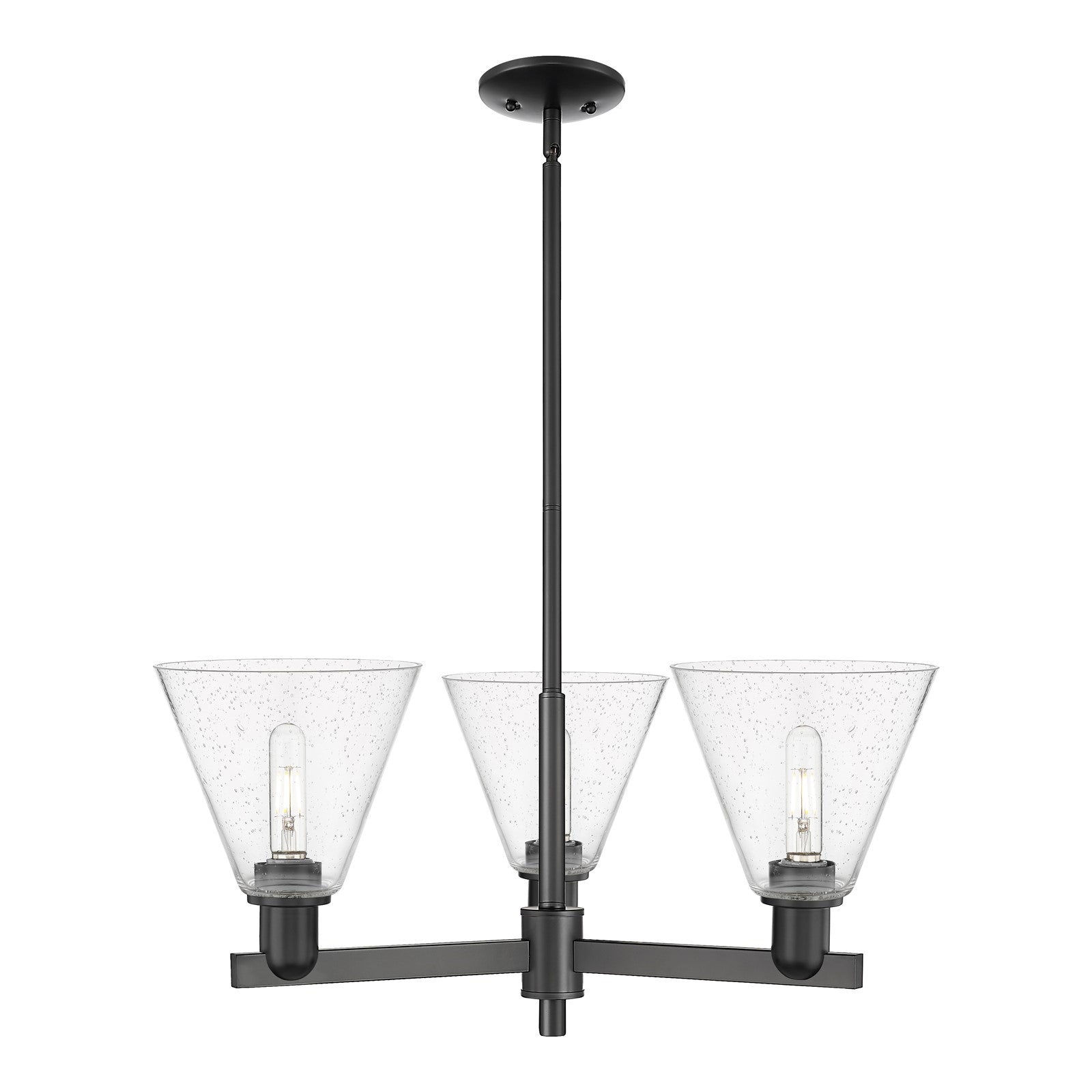 Innovations Berkshire Glass 30in 3-Light Pendant | Industrial Matte Black Steel and Seedy Glass | Kitchen Island & Dining Room | Model 716-3CR-BK-GBC-84